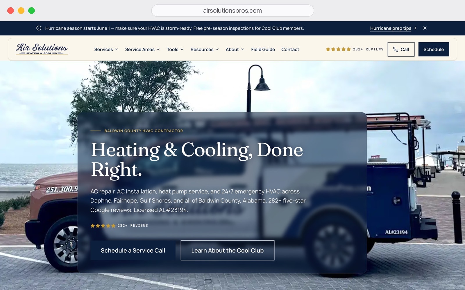 Air Solutions Heating & Cooling homepage, live at airsolutionspros.com